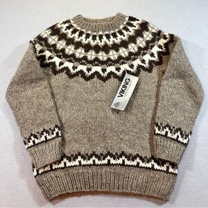VTG Viking Icelandic Wool Sweater Women’s Large Cream Brown Fair Isle Hand Knit